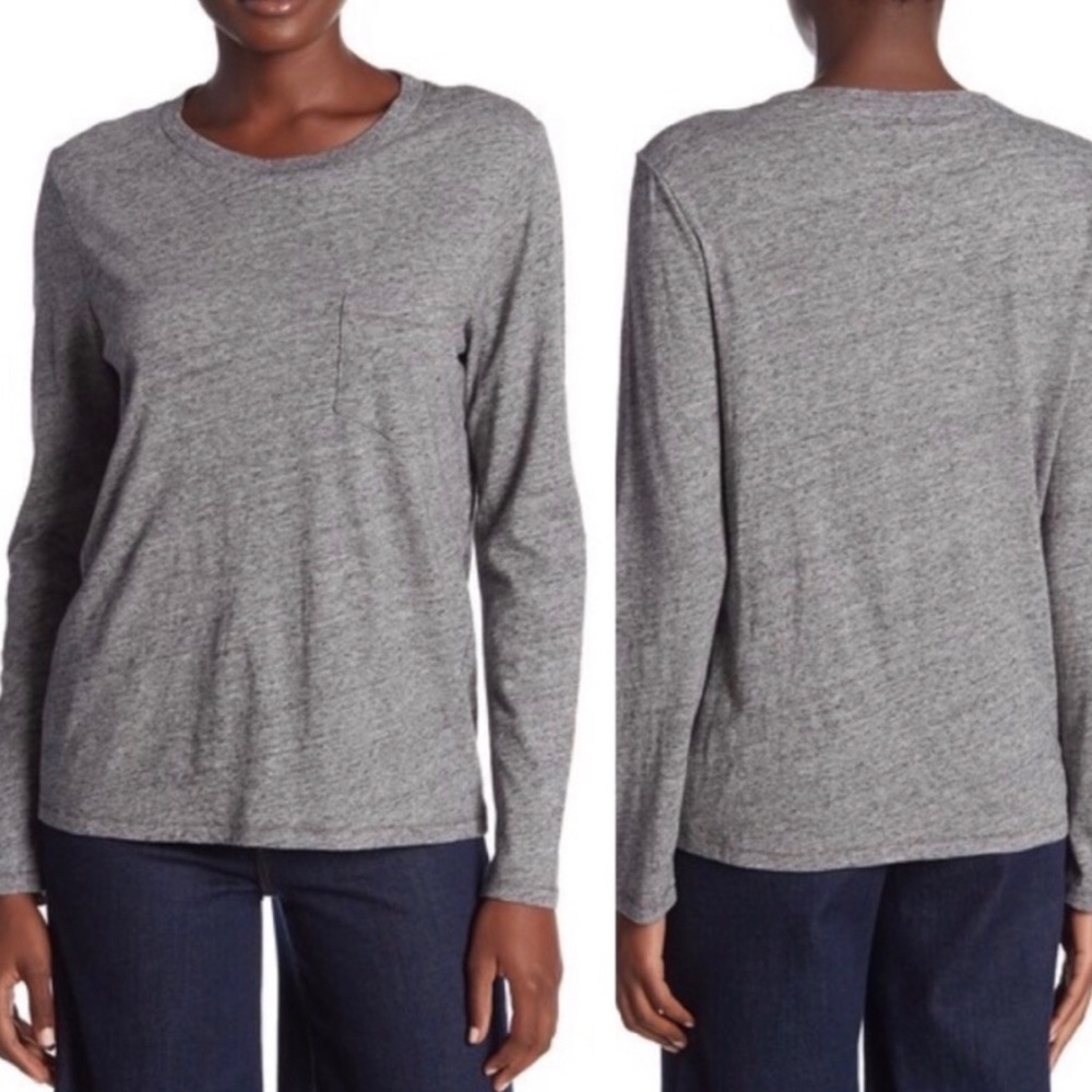 Madewell Long Sleeve Crew Neck Pocket Tee Heathered Gray Small